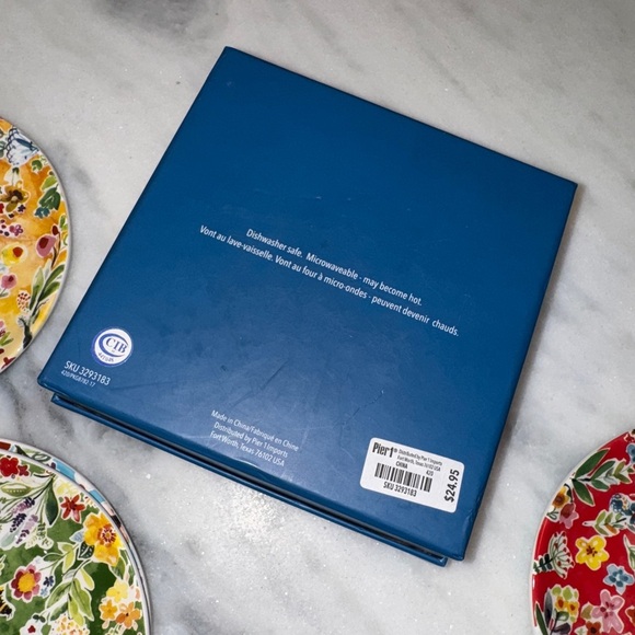 Pier 1 Imports Set of 4 Floral with Ladybugs 6.2”Appetizer Plates New Not Used - Picture 8 of 8